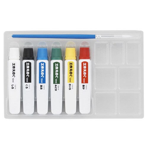 絵の具 工作えのぐ 6色 パレット・筆付×5