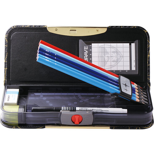 筆箱 両面 筆入 スリム アルロック ポリゴン 黒