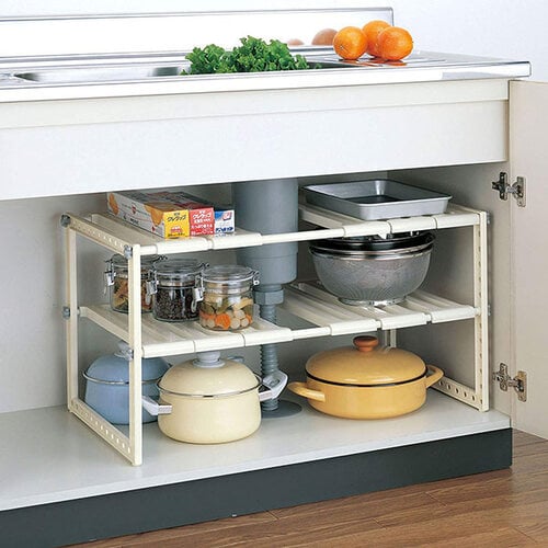 シンク下フリーラックワイド伸縮タイプ ホワイト