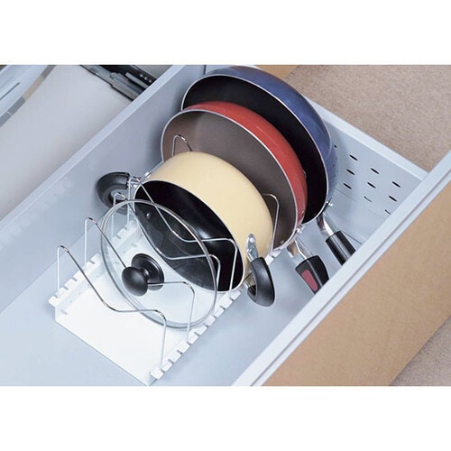 フライパン・鍋・ふた スタンド伸縮タイプ ホワイト