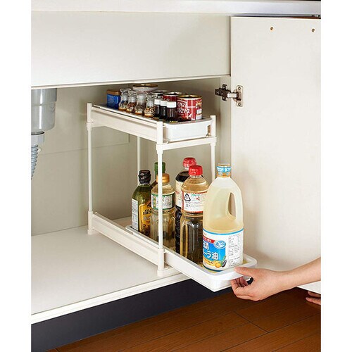 シンク下スライドラック2段 スリムタイプ ホワイト
