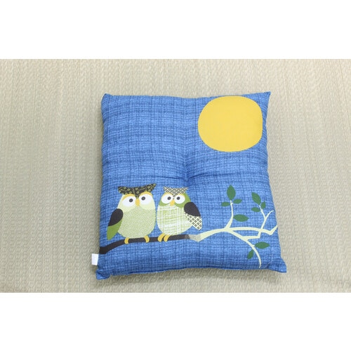 ふくろう 座布団 ブルー 55×59cm2P