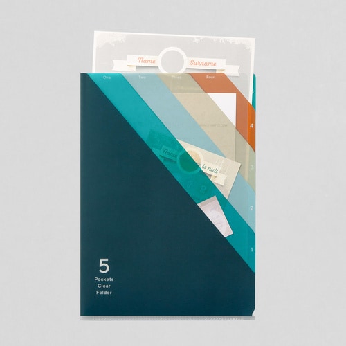 クリアホルダー 5ポケットA4ストライプ柄 紺×5