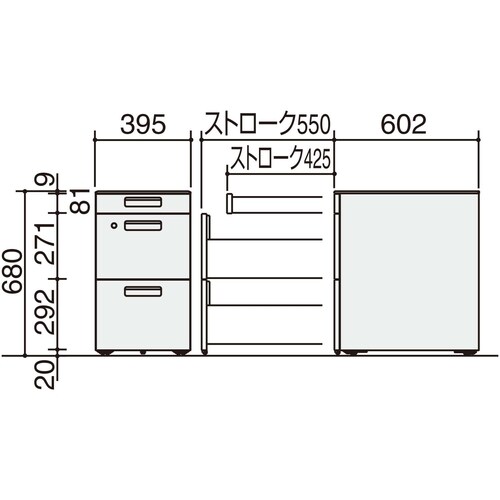 GTワゴン3段深型ペントレー引出付シリンダー銀