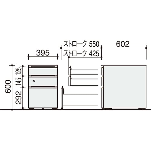 GXワゴン3段引出しシリンダー黒