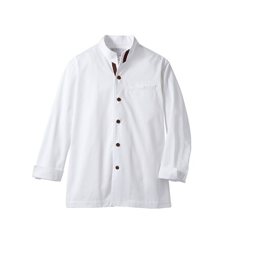 コックジャケット兼用 長袖 白/ブラウン L