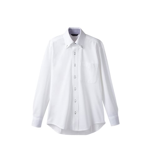 ニットシャツ 男女兼用 長袖 白/ブルー 3L