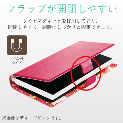 Lサイズ カバー 手帳型 花柄デザイン ネイビー