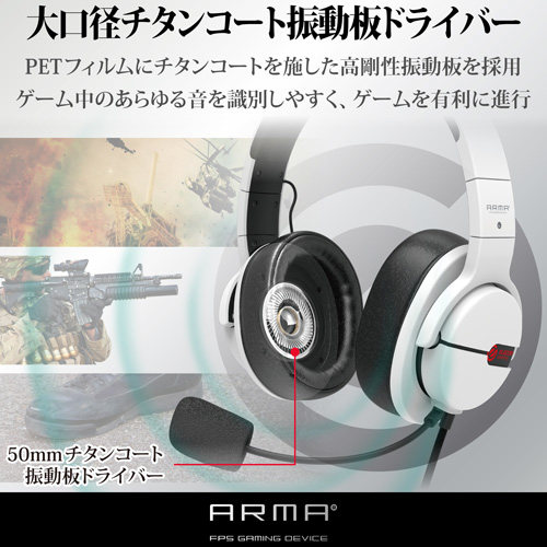 ゲーミングヘッドセット オーバーヘッド 2m WH