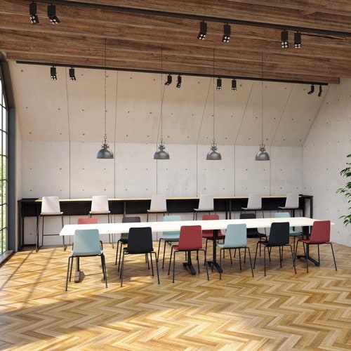 ミケットチェア 4本脚  メッキ脚レザーブラック