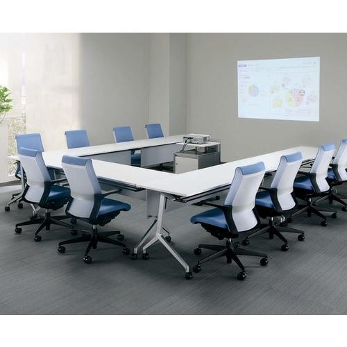 会議テーブル リーフライン幕板なし棚付白1260