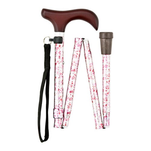 充実ステッキ 折りたたみ 白花柄