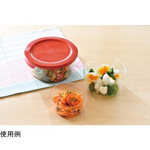 耐熱ガラス製保存容器 丸 レッド 3個×