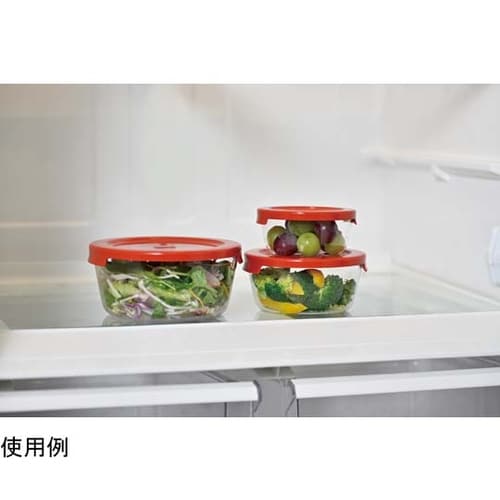 耐熱ガラス製保存容器 丸 レッド 3個×
