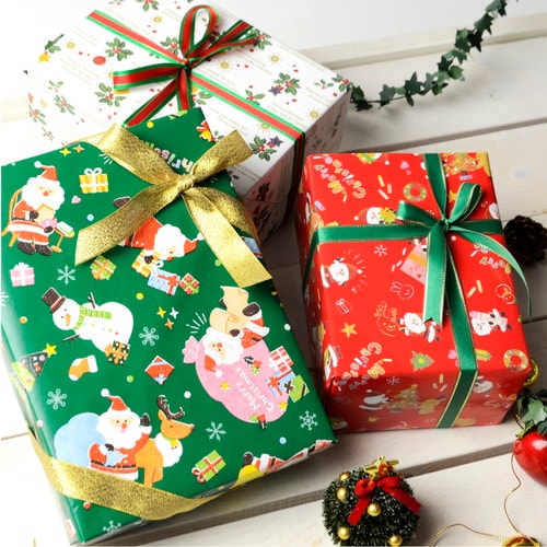 包装紙10枚ロール らくがきサンタ赤 全判