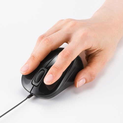 抗菌・静音有線巻取りブルーLEDマウス