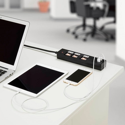 個別スイッチ付3AC2USB3.4A2mブラック