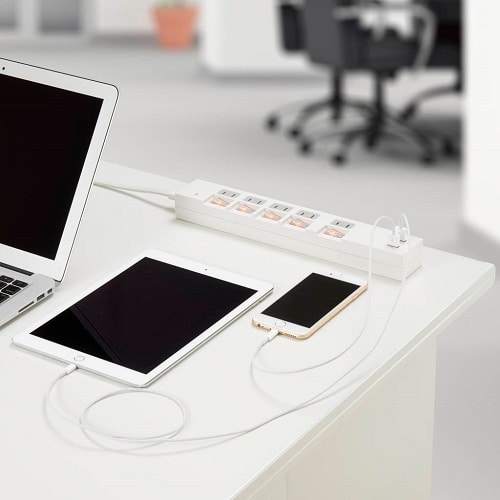 個別スイッチ付5AC2USB3.4A2mホワイト