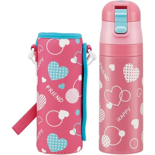 子供用 水筒 ハート水玉 専用カバー付き