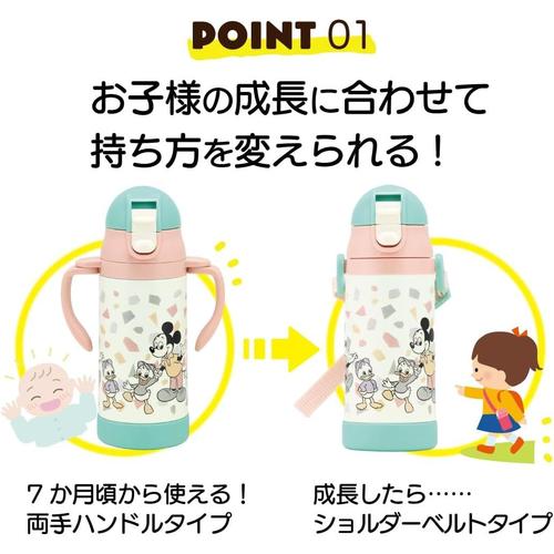 両手 ストロー付き水筒 ミッキーマウス