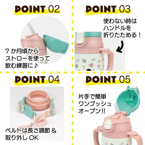 両手 ストロー付き水筒 ミッキーマウス