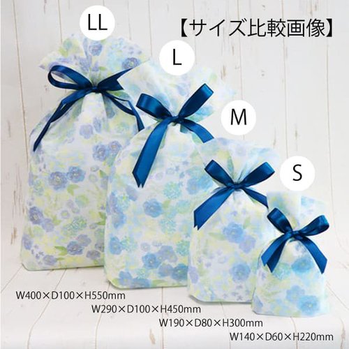 巾着袋グリタリングフラワーブルーLL5セット