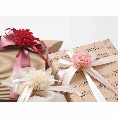 クリップオーナメントマムリボン花ホワイト10セット