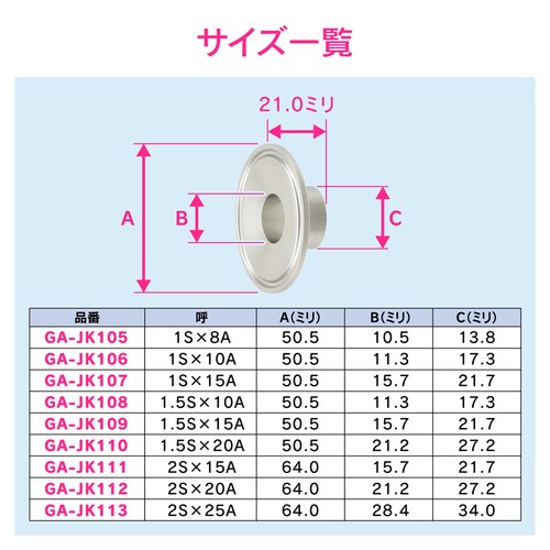 異径ヘルール 溶接式 サニタリー配管