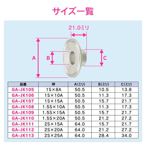 異径ヘルール 溶接式 サニタリー配管