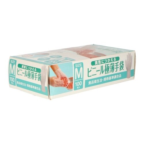 調理に使えるビニール極薄手袋粉無し100枚M×10