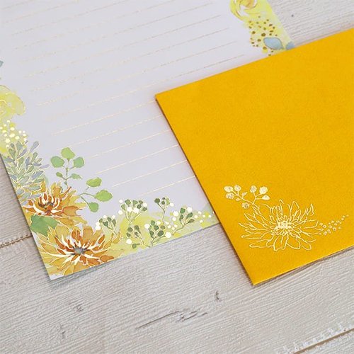 レターセット箔押しグリタリングフラワーイエロー5冊