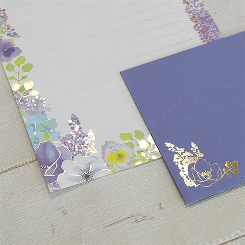 レターセット箔押しグリタリングフラワーパープル5冊