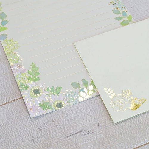 レターセット箔押しグリタリングフラワーホワイト5冊