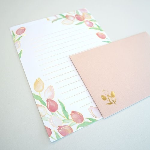 レターセット箔押し水彩ピュアチューリップ5冊