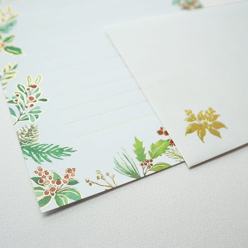 レターセット 箔押し 水彩 静かな森 5冊