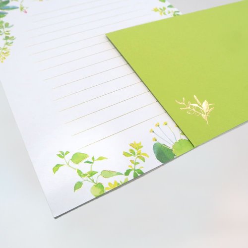 レターセット 箔押し ジェントルグリーン 5冊