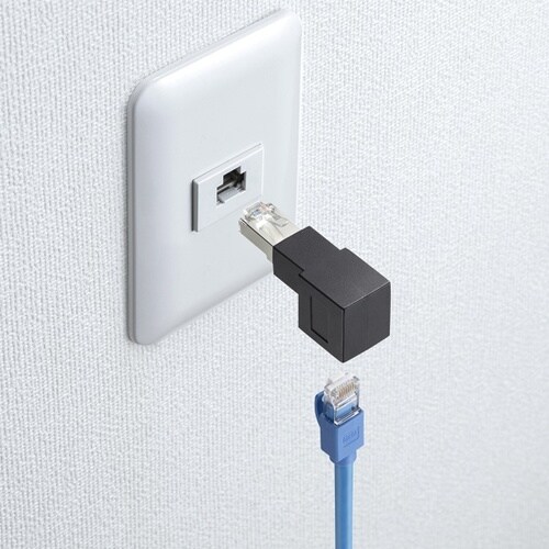 RJ−45L型変換アダプタ(下出し カテゴリ6A)
