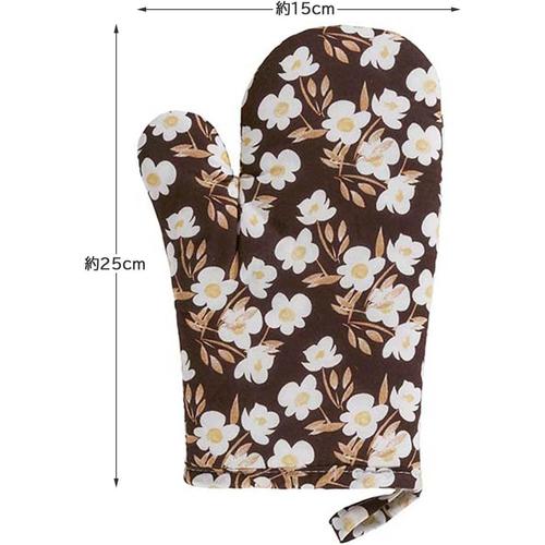 鍋つかみ キッチンミトン ブラウンフラワー2セット