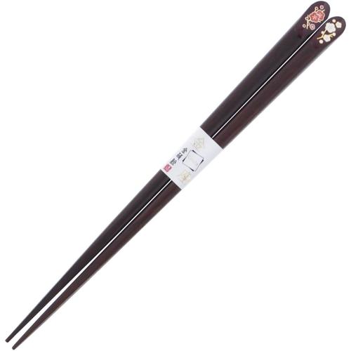 箸 金座 紅白梅 20.5cmエンジ 2セット