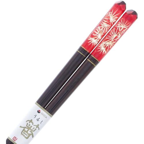 箸 アクリア切子松葉 赤 21.5cm