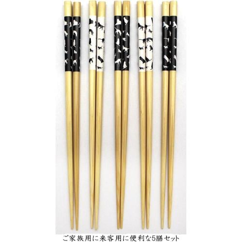 客用箸 白竹 モノクロキャット 5膳組 2セット
