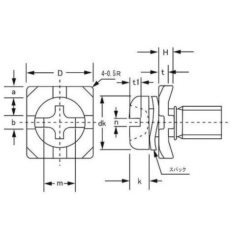 ニッケル 端子ねじ+−ナベSH形 角座1