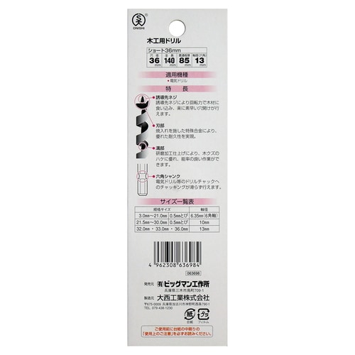 ショートビット 36.0ミリ