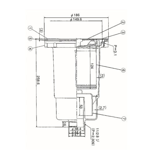 大型ゴミ収納器付防臭排水トラップ(40A)