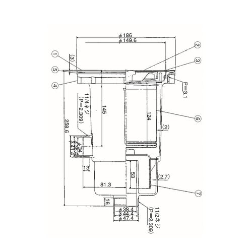 大型ゴミ収納器付防臭排水トラップ(40A)