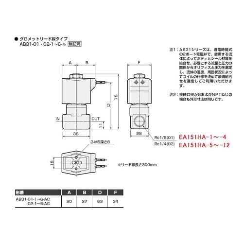 2方向電磁弁(直動式) EA153HA−4