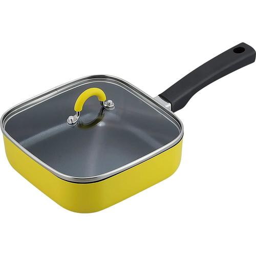 フライパン スクエアパン イエロー ガラス蓋付