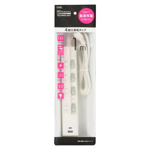 4口1m節電タップKPD23−W