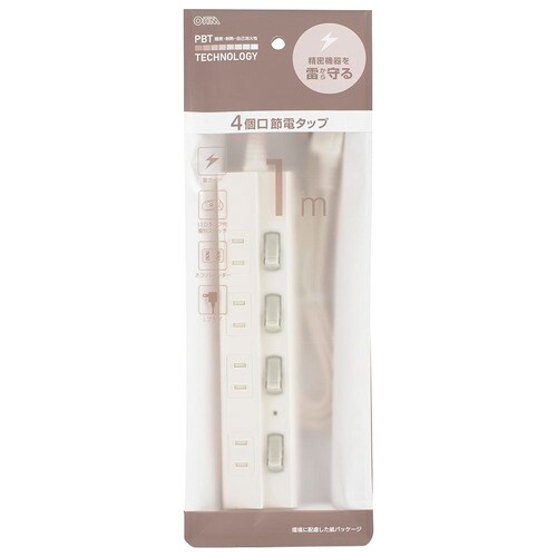 4口1m節電タップ雷ガード付22