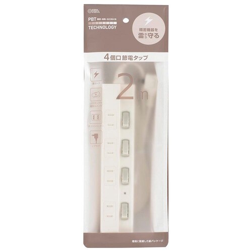 4口2m節電タップ雷ガード付22